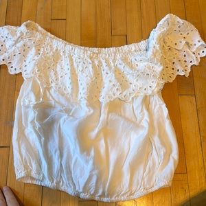 Sim & Sam off shoulder ruffle white shirt